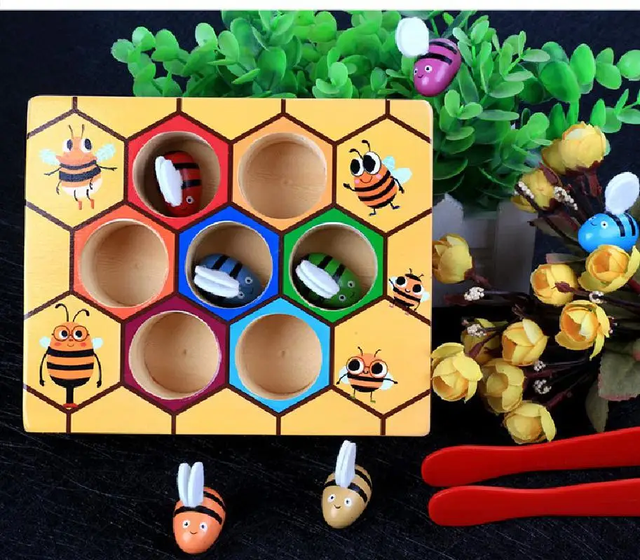 Vroče Lesene Nagibala Educatinal Igrače Otrok Montessori Zgodnje Izobraževanje Panj Igra Otroštva Barve Kognitivne Posnetek Mala Čebela Igrača