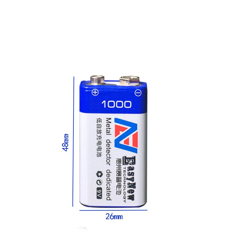 Vroče prodaje 1PCS 1000mAh velike 9V litij-ionska baterija za polnjenje detektor kovin baterija + 1pcs smart polnilec 9V