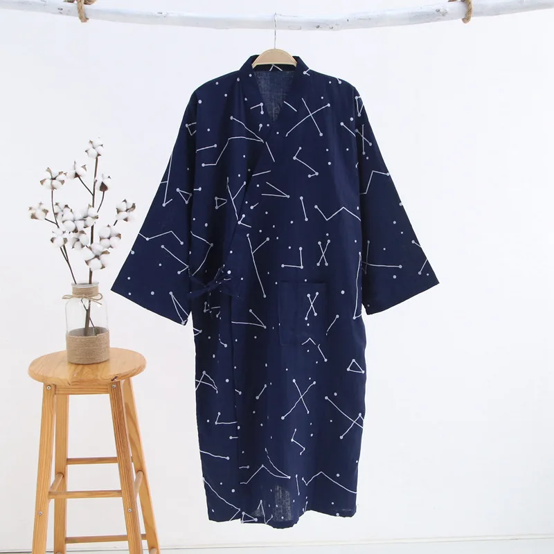 Vroče prodaje kimono plašči moške poletne Japonski dolgimi rokavi bombaž kopalni plašči priložnostne hišna obleke moške sleepwear robe