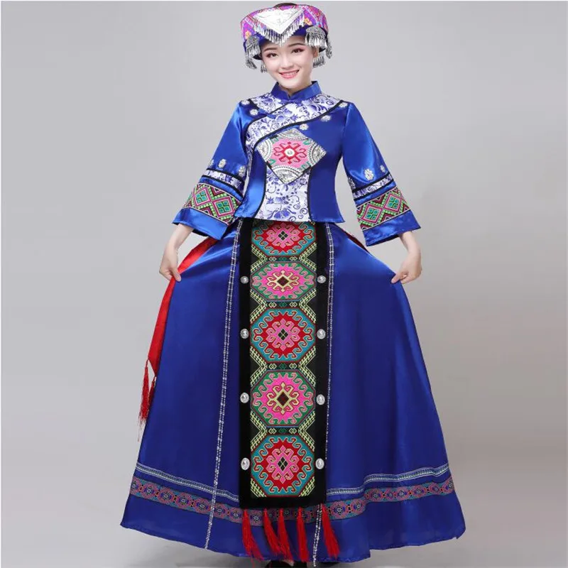 Vroče Prodaje Novih Dame Tujia Oblačila Ženski Dolg Odsek Yunnan Miao Kostume Manjšine, Ples, Oblačila Liangshan Yi Oblačila Yi Ženske