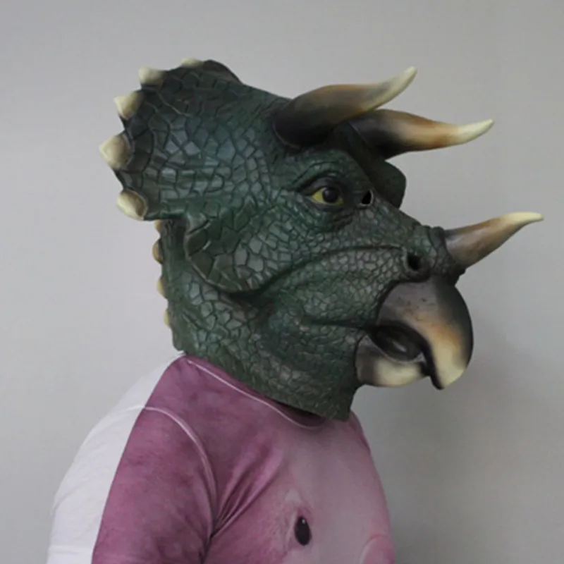 Vroče prodajo Okolju prijaznih Odraslih velikost realne latex Dinozaver Glavo, Masko Triceratops Polno Glavo Deluxe Halloween Kostum Stranka