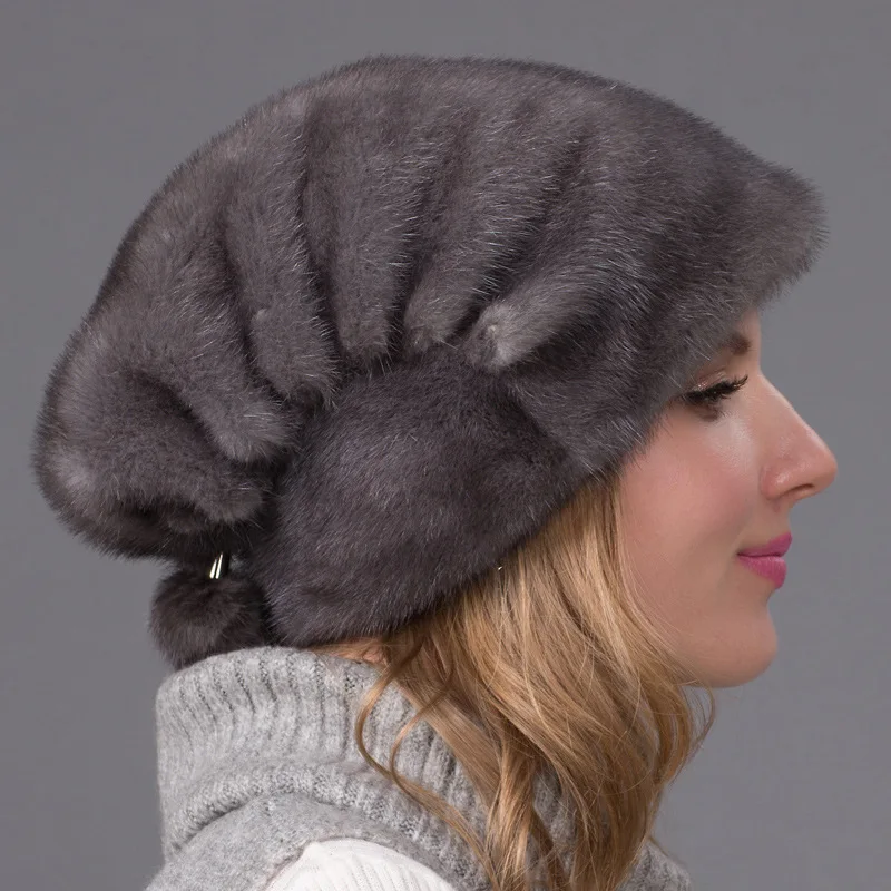 Vroče Verodostojno pravi mink klobuk pozimi ruske ženske tople kape cel kos mink krzno klobuki