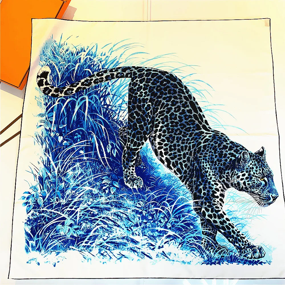 Vroče živali Leopard Keper Hidžab Svileni Šal Ročno Zvit Načrt Luksuzne blagovne Znamke Kvadratnih Ženske Ruta Foulard Glavo, Rute Šal