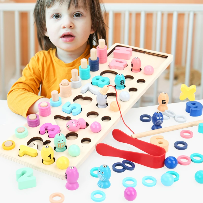 Vrtec Lesene Montessori Igrače Count Posnetek Magnetne Kroglice Ribolov Igre Baby Zgodnje Izobraževanje Pripomočkov Za Poučevanje Matematike, Igrače Za Otroke