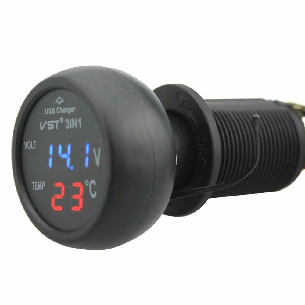 Vžigalnik 3 V 1 Večfunkcijsko Avtomobilski Polnilnik USB Termometer, Merilnik Napetosti Voltmeter Monitor s 2.1 Polnilnik USB