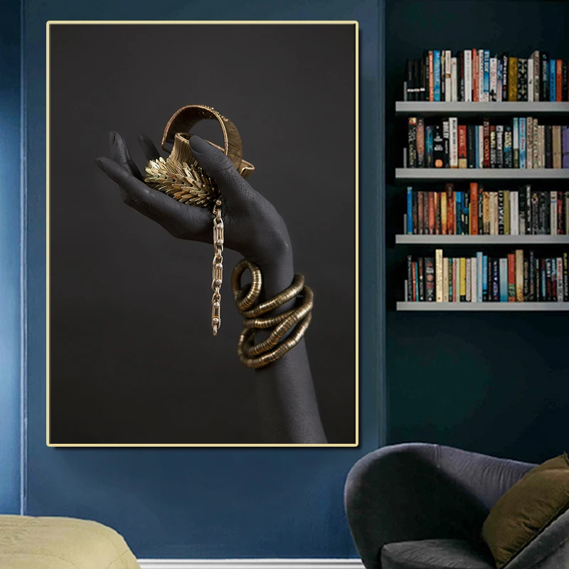 Wall Art Črno Žensko Roko z Zlato Nakit Platna Slike na Steni Plakati Pop Art Skandinavsko Slikarstvo Doma Dekoracijo