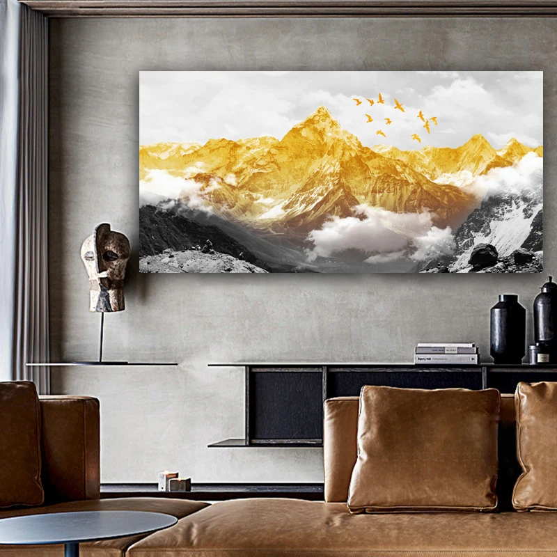WANGART Velikosti Golden Snow Gorskih Abstraktna Platna Slike Natisni Plakat Oljno sliko Za dnevno Sobo sodoben dom