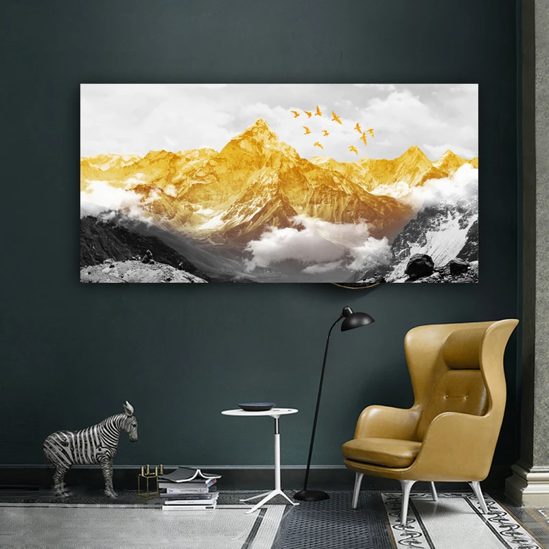WANGART Velikosti Golden Snow Gorskih Abstraktna Platna Slike Natisni Plakat Oljno sliko Za dnevno Sobo sodoben dom