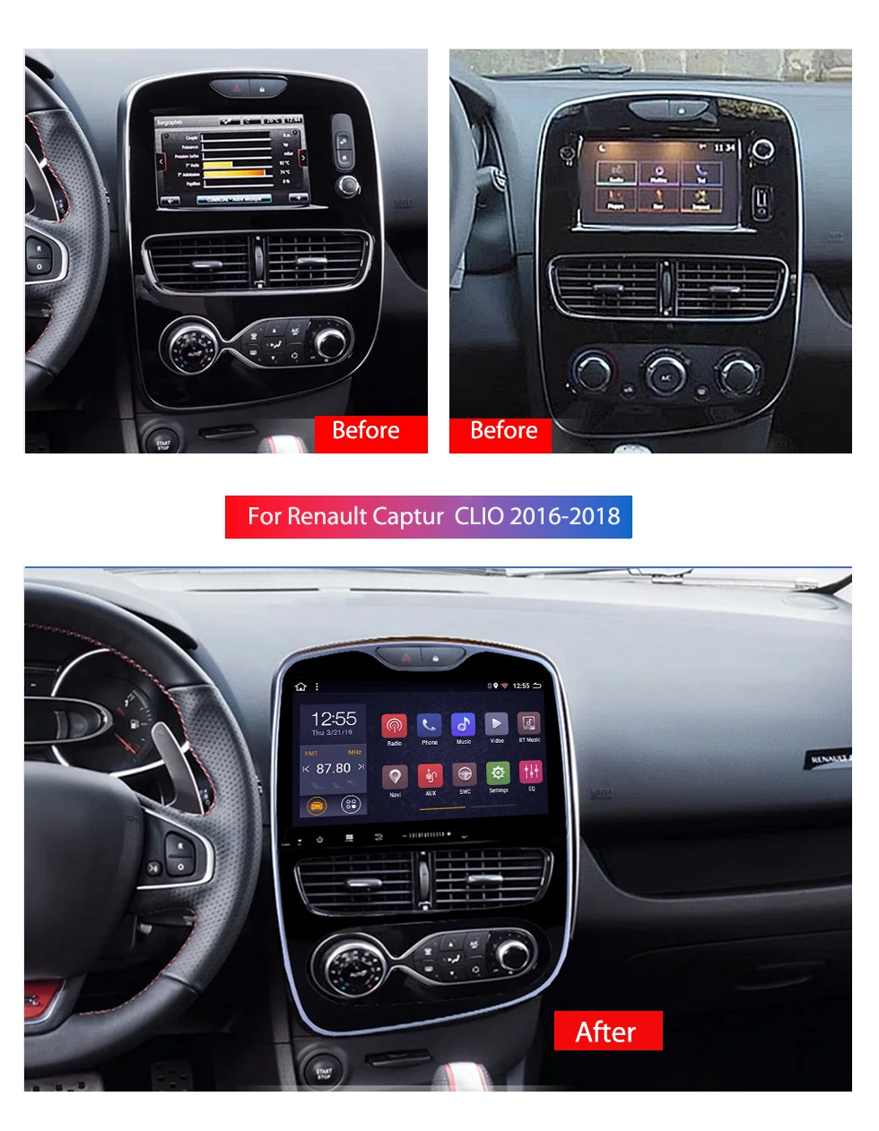 Wanqi 10.1 inch Android 8.1 Avto GPS Navigacija Radio Enota Predvajalnik za 2016-2018 Renault Clio Digitalni/Analogni podporo OBD2