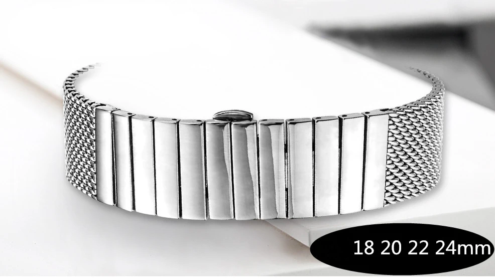 Watchband Milanese Očesa Trak za Portofino iz Nerjavečega Jekla, Trak Trdno Dvojno Pritisni in Metulj Sponke Zapestnica 18 20 22 24 mm