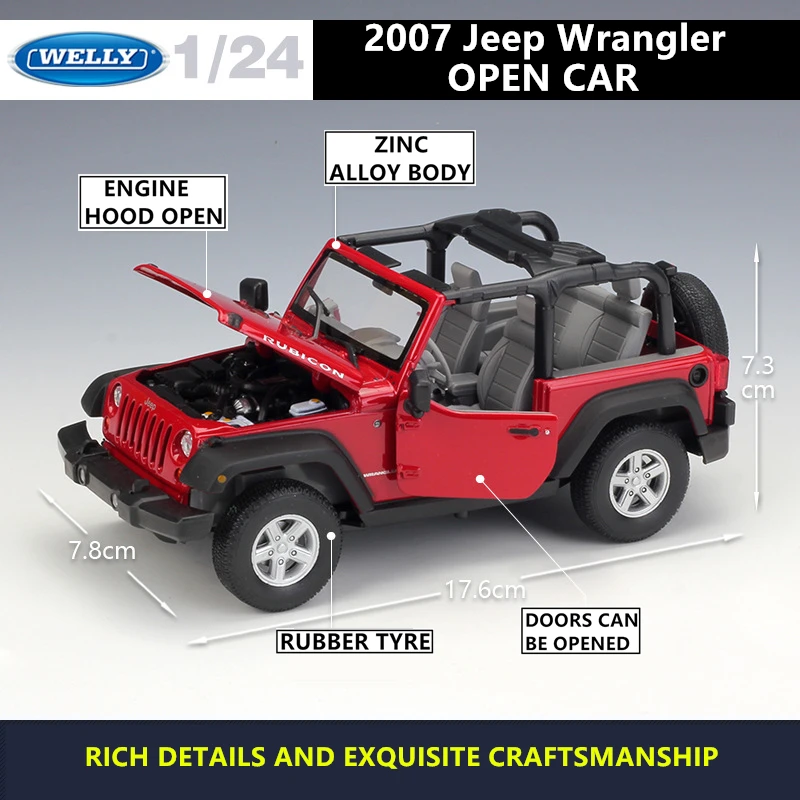 WELLY 1:24 2007 Jeep Wrangler Avto športni avto simulacije zlitine modela avtomobila obrti dekoracijo igrača zbirka orodij za darilo