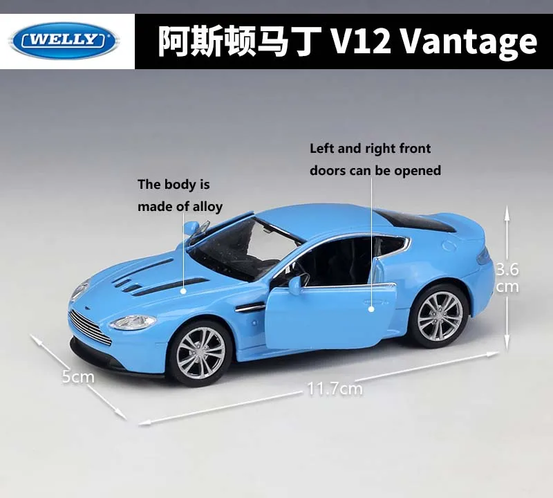 WELLY Diecast 1:36 Obsega Simulator Kovinski Model Avtomobila Aston Martin V12 Vantage Potegnite Nazaj, Avto Zlitine Igrača Avto Vozil Za Otroke Darila