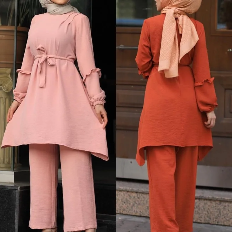 Wepbel Islamci Ženske Obleke Muslimanskih Žensk, ki bo Ustrezala Arabski Svoboden Hujšanje Velikosti Dolg Rokav Dolgo Vrhovi Bluzo + Hlače Robe