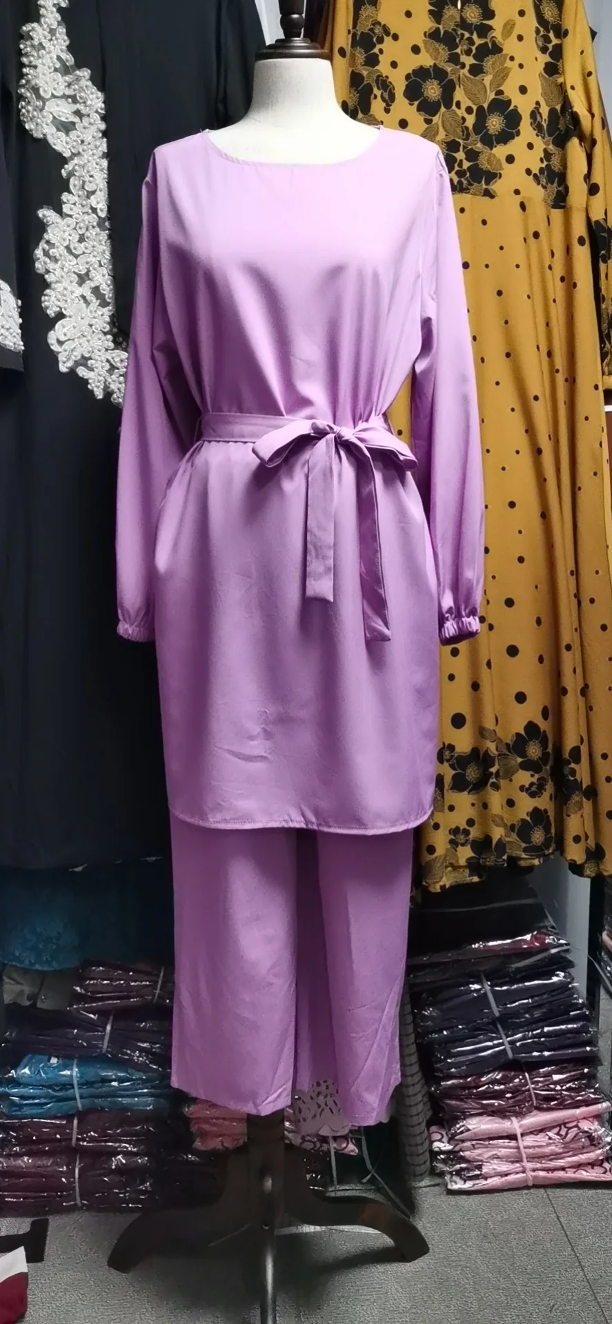 Wepbel Muslimanske Ženske Arabski Obleko Modne Dolg Rokav Vrhovi + Širok Noge Hlače Islamske Dva Kosa Iz Obleke, Ženske Bluze Za Ženske Določa