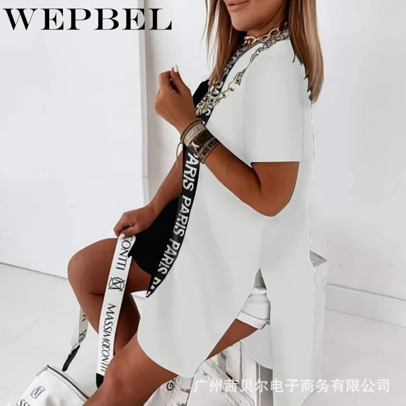 WEPBEL Ženske Priložnostne Svoboden Pismo Print Majica Obleko Dame Plus Velikost Kratek Rokav O Vratu Mini Obleka