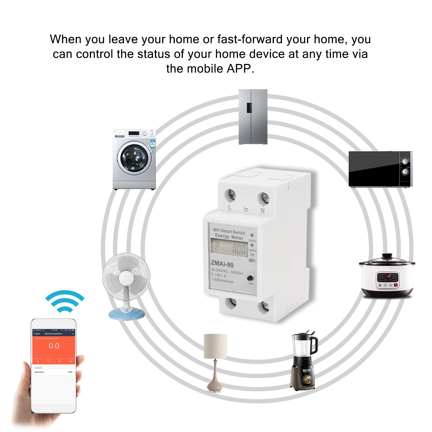 Wifi, Intelligent Energy Meter Enofazni Din Rail Napajanje Poraba Kwh Meter Wattmeter Deluje Z Alexa In Google Doma