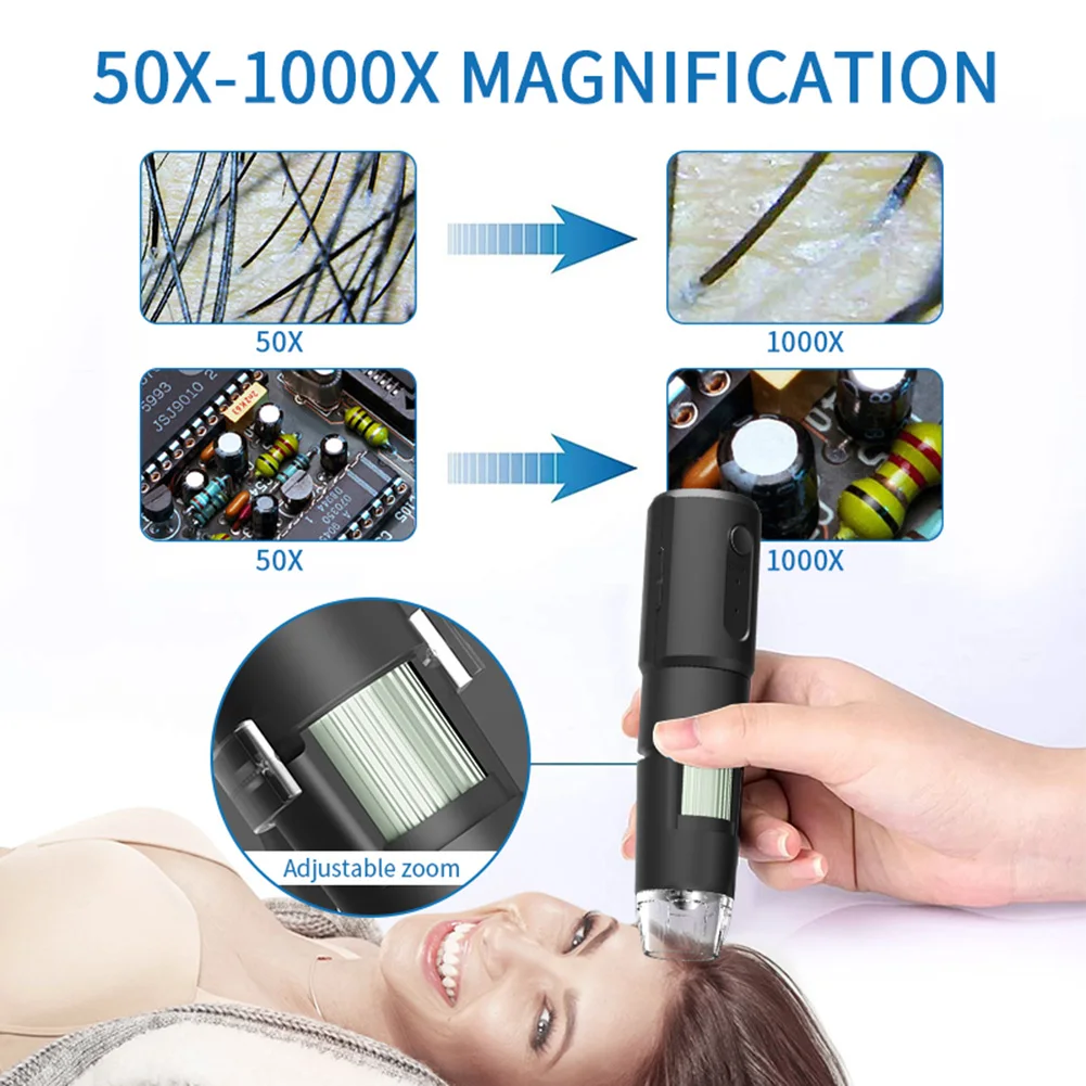 WiFi Mikroskopom 50X-1000X Povečava Brezžični Mikroskop z 8 Led Nosilec za Strokovno USB Digitalni Mikroskop