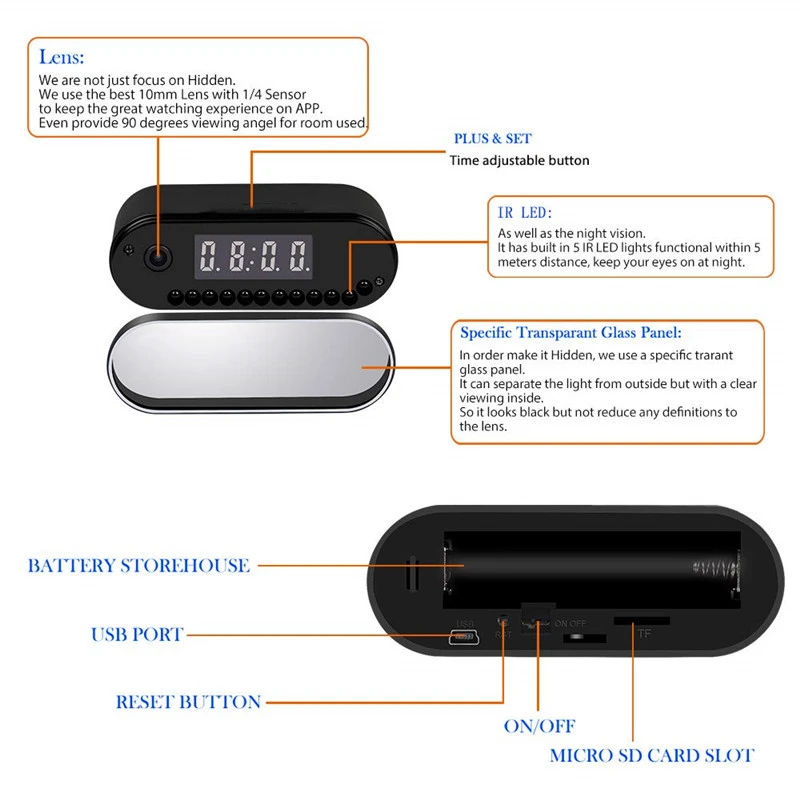 WIFI, Mini Kamera Brezžična Varuška Ure Bujenja P2P IP/AP Varnosti Night Vision Senzor Gibanja za Daljinsko Spremljanje Mikro Doma