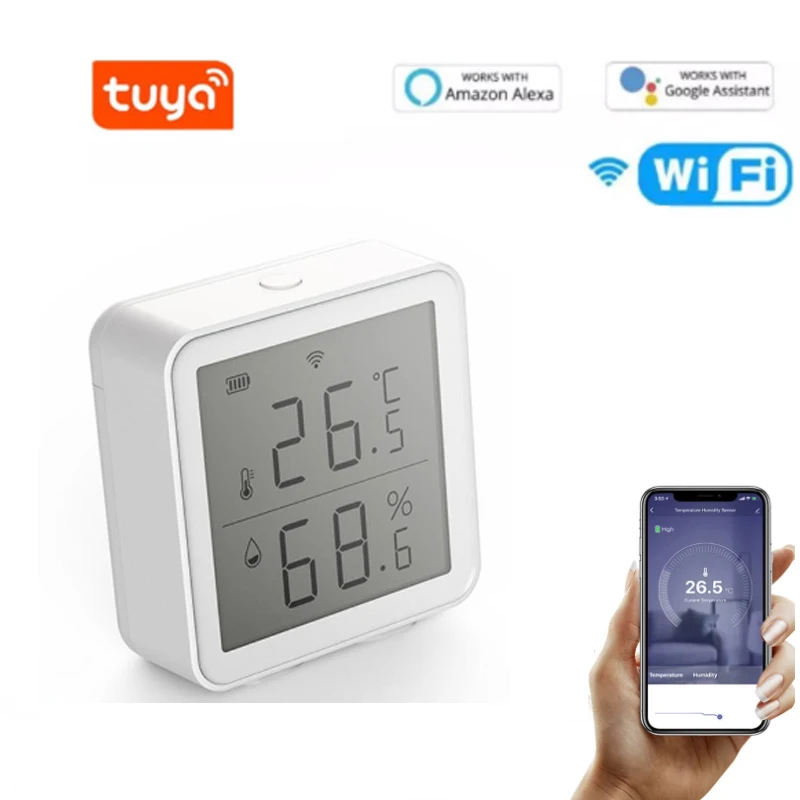 WIFI Temperature In Vlažnosti Tipalo Z LCD-Zaslon, ki Delajo Z TuYa Smart Life/Alexa Google Ni Treba Prehod Senzor