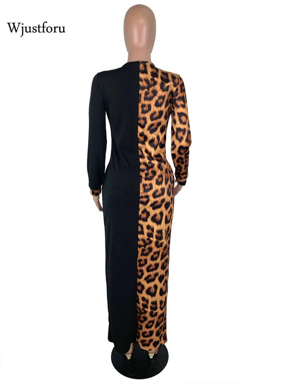Wjustforu Leopard Tiskanja Obleke Za Ženske Stranka Eleganten Dolg Rokav Seksi Obleko Mozaik Bodycon Dolgo Obleko Nočni Klub Klub 2021