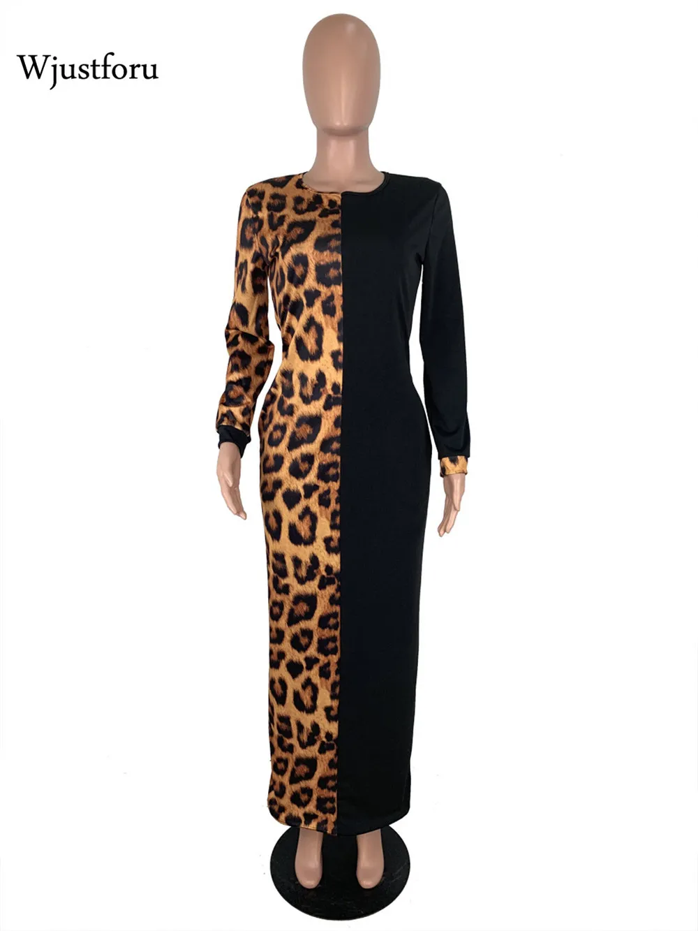 Wjustforu Leopard Tiskanja Obleke Za Ženske Stranka Eleganten Dolg Rokav Seksi Obleko Mozaik Bodycon Dolgo Obleko Nočni Klub Klub 2021