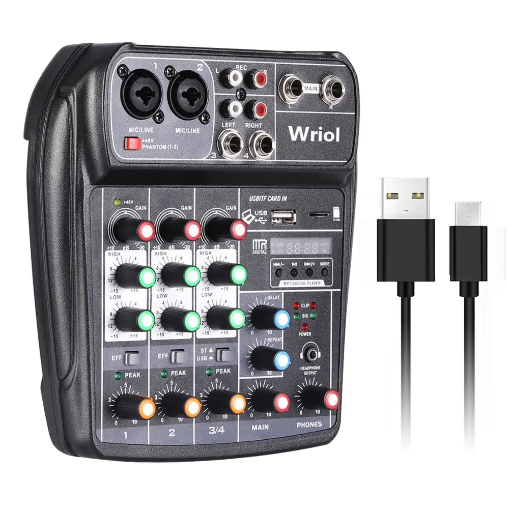 WRIOL Low-Noise 4-kanalni Audio Mixer USB DJ Console + Zvočne Kartice za PC/Mobile Povezuje, Fantomsko Napajanje za Fazo Iskanje