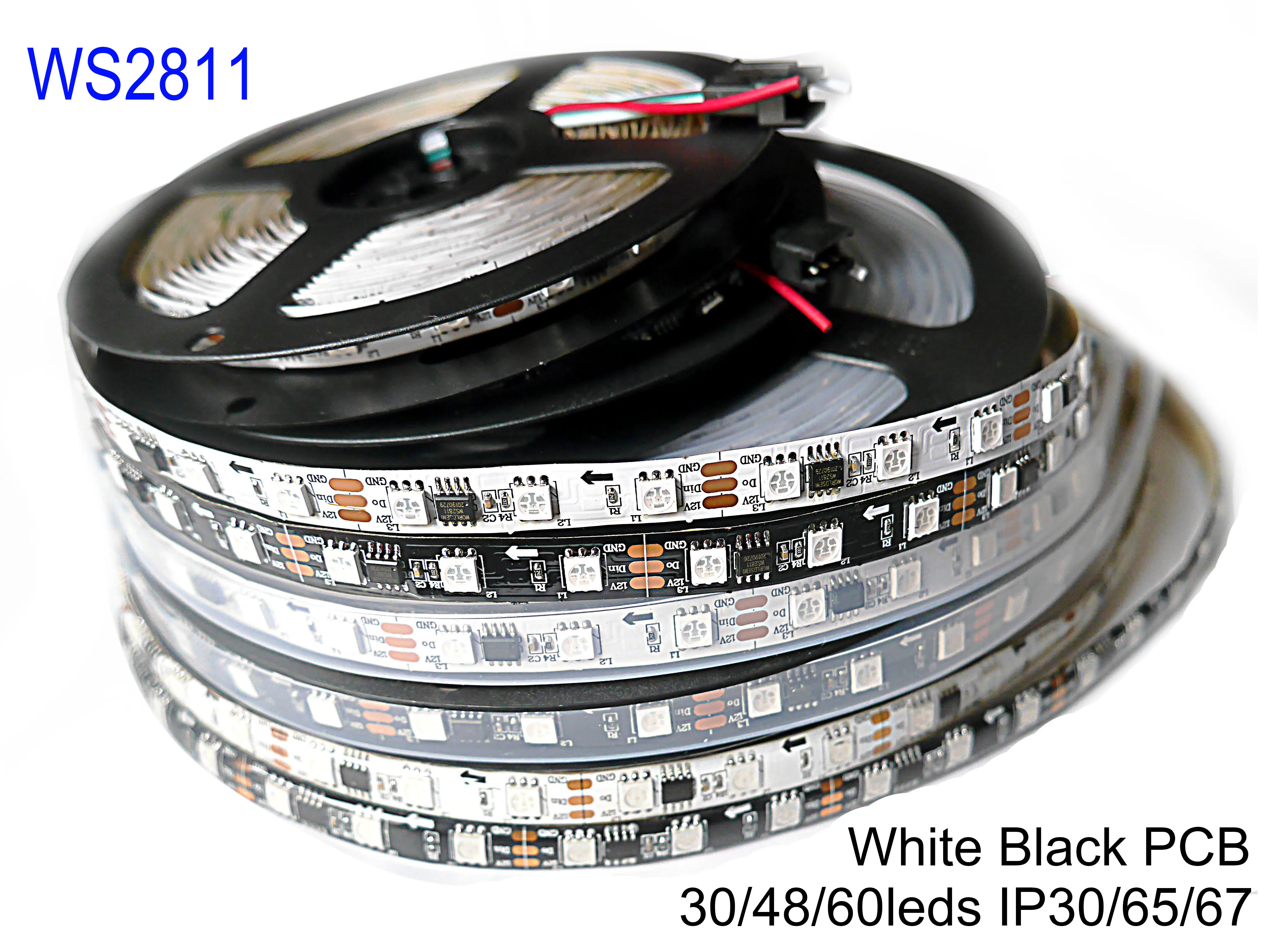 WS2811 5m/veliko Pametnih Slikovnih pik, LED Trakovi Prilagodljivo Uporabljen Digitalni DC12 30/48/60leds barvno 5050 RGB LED Trak Svetlobe Neon