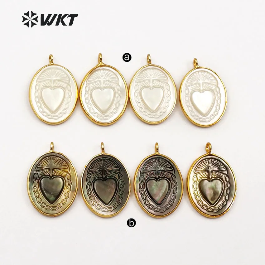 WT-JP055 WKT Debelo 10pcs naravnih lupini obesek ovalne oblike obesek srce vzorec za ogrlico kar 2018 nov design