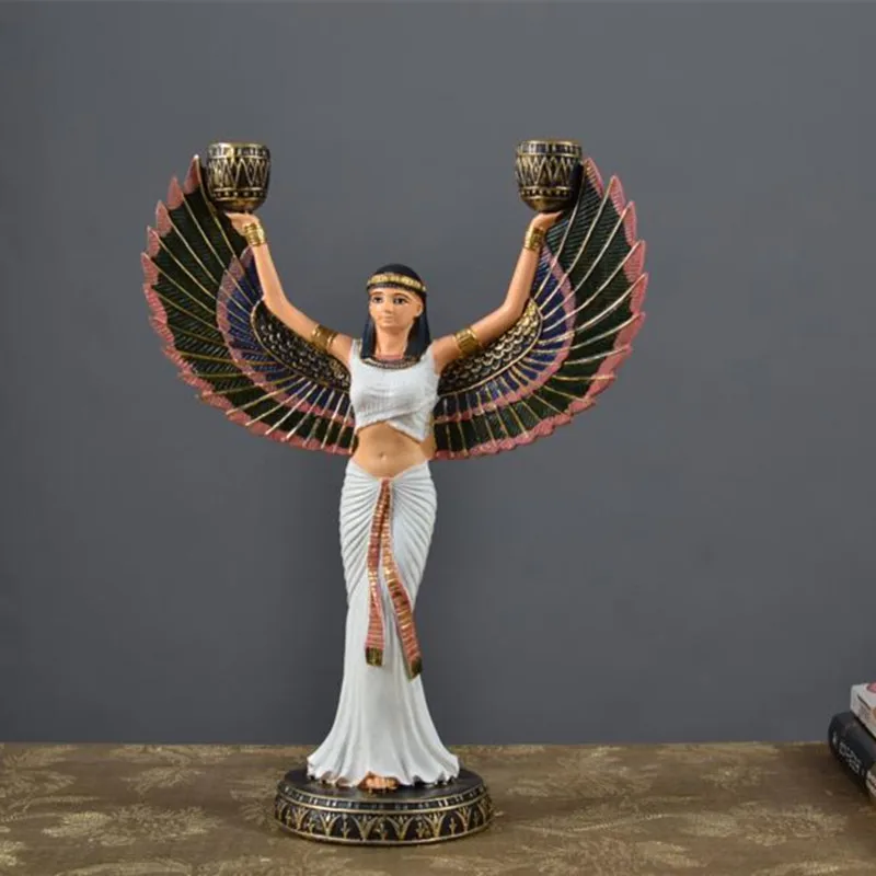 WU CHEN LONG Starem Egiptu Bog, Boginja Isis Kip Smolo Obrti Krilo Candleholder Umetnosti Kiparstvo Začetni Dekoracijo Spominkov R2908