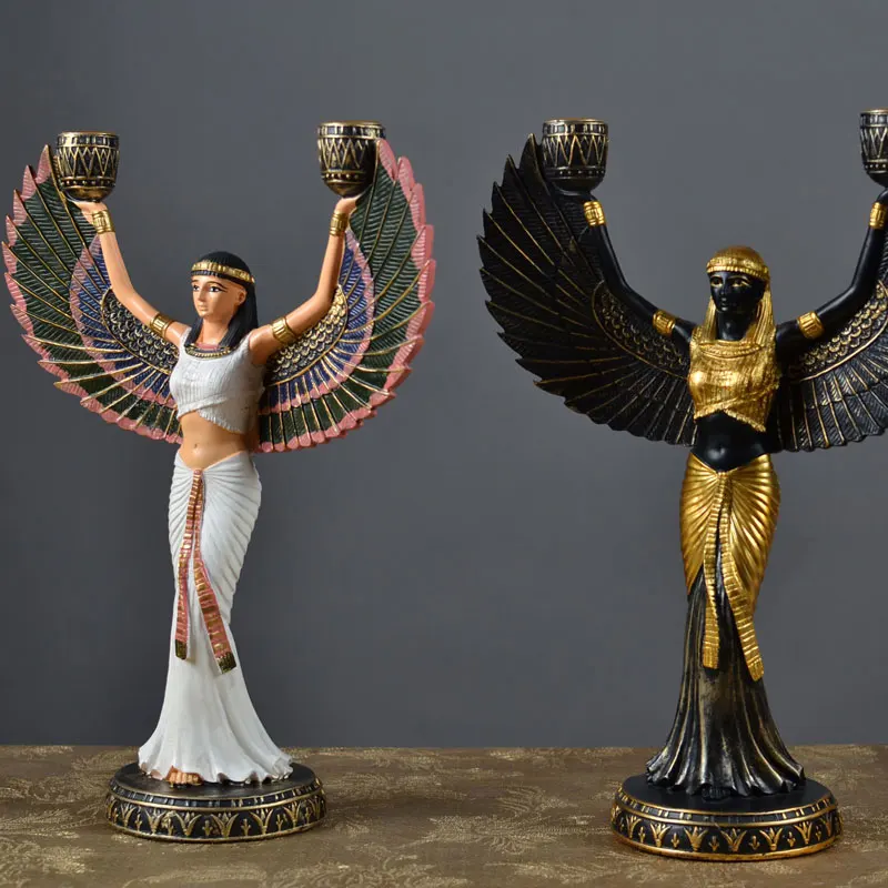 WU CHEN LONG Starem Egiptu Bog, Boginja Isis Kip Smolo Obrti Krilo Candleholder Umetnosti Kiparstvo Začetni Dekoracijo Spominkov R2908