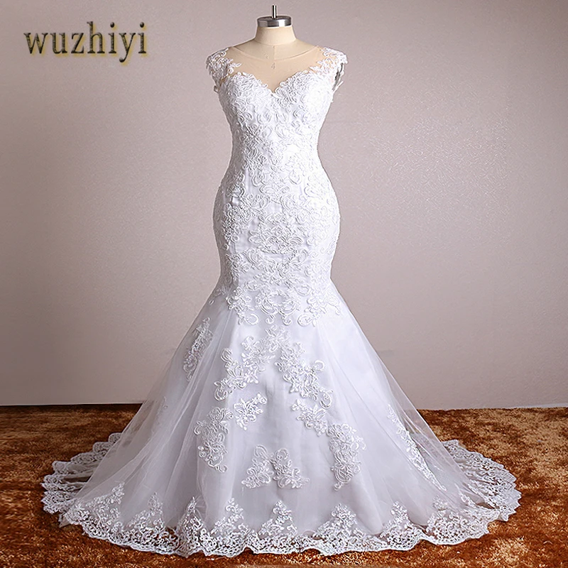 Wuzhiyi morska deklica poročno obleko Čipke Appliques Letnik poroka oblek Plus velikost Kitajska Poročna obleka za poroko vestido de noiva 2020