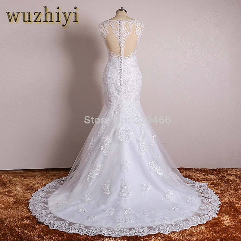 Wuzhiyi morska deklica poročno obleko Čipke Appliques Letnik poroka oblek Plus velikost Kitajska Poročna obleka za poroko vestido de noiva 2020