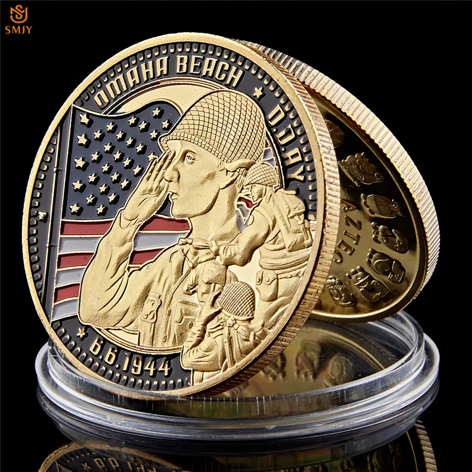 WW II 1944.6.6 Utah D-Dan 4. Pehotnega Ivy Div Vojske ZDA Omaha Beach Zlato Izziv Žeton Spominski Kovanec W/Kovanec Polje