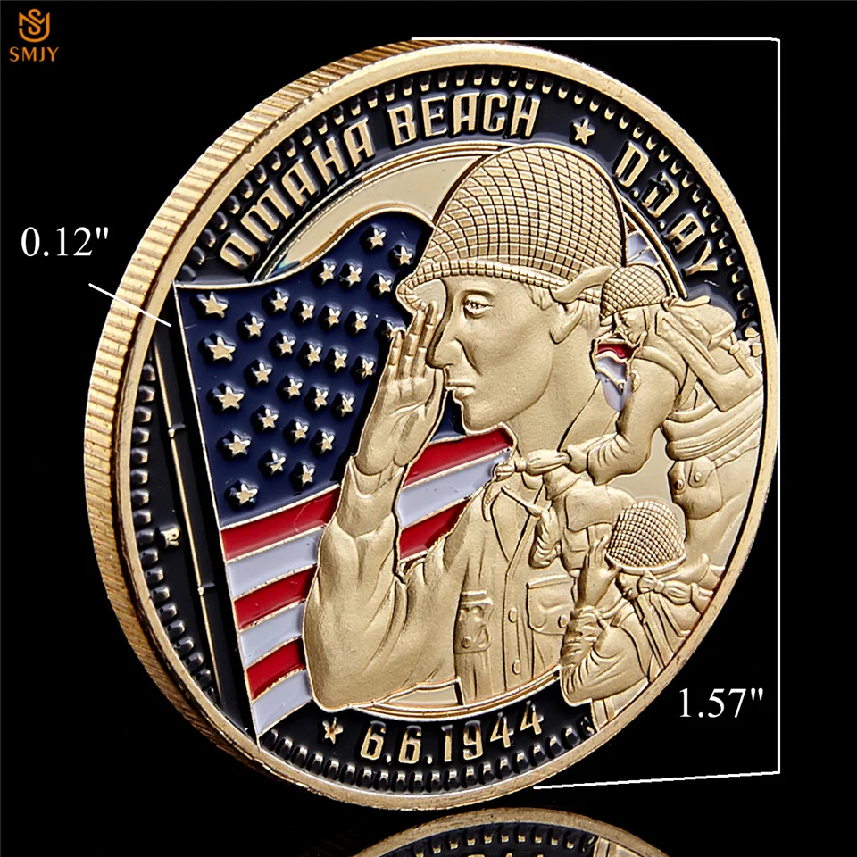 WW II 1944.6.6 Utah D-Dan 4. Pehotnega Ivy Div Vojske ZDA Omaha Beach Zlato Izziv Žeton Spominski Kovanec W/Kovanec Polje