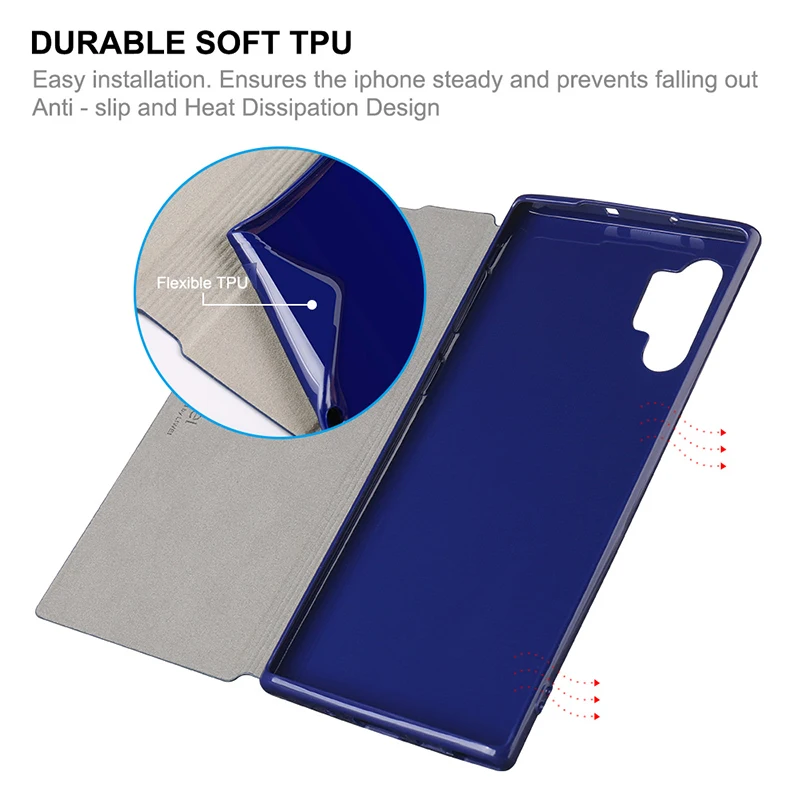 X-Ravni Usnja Flip Case Za Samsung Galaxy Note 10 Plus Ultra Tanek Nazaj Telefon Pokrovček Za Samsung Note 10 Primeru