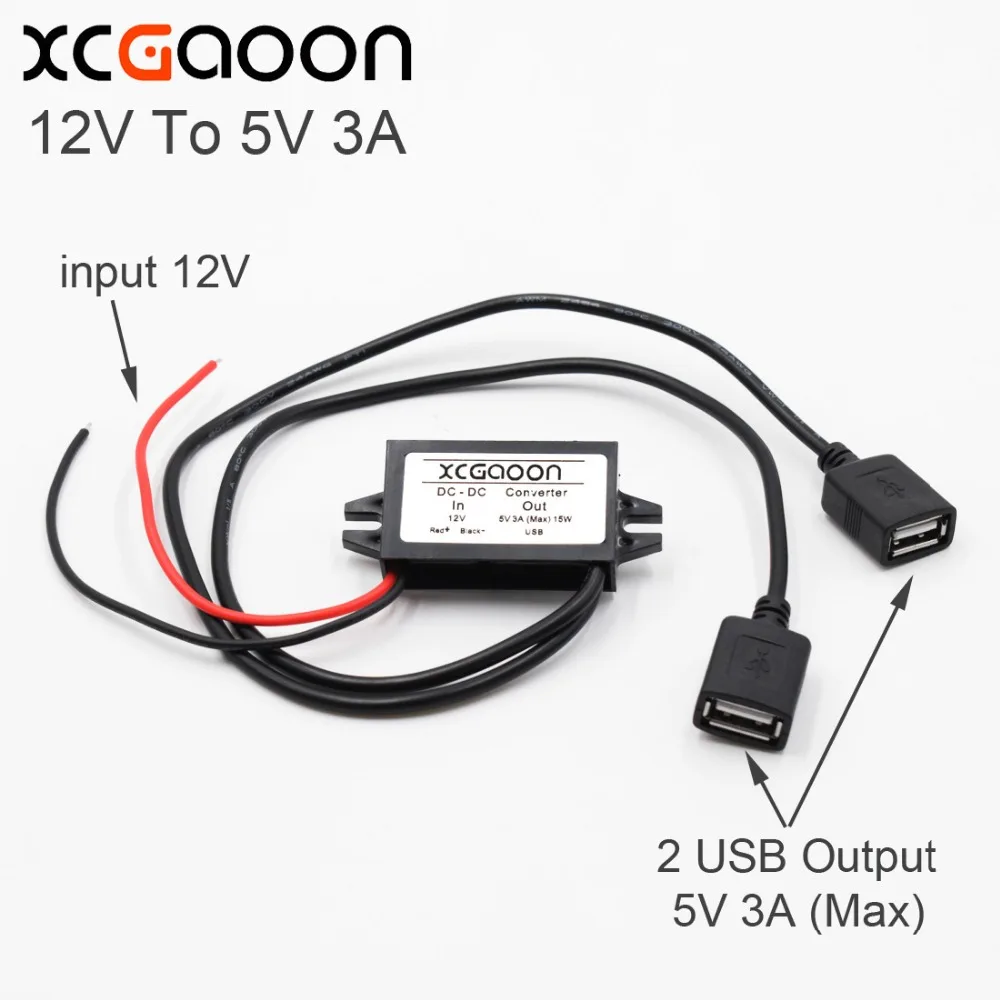 XCGaoon Avto DC-DC Pretvornik Kabla Modula z 2 Vrata USB, Vhod DC 12V USB Izhoda 5V 3A 15W Power Adapter