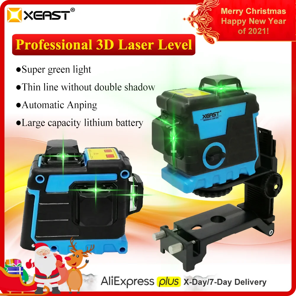 XEAST Laser 12 Ravni Vrstice 3D Ravni Self-Izravnavanje 360 Vodoravno In Navpično Križ Super Močna Zelena Laserska libela