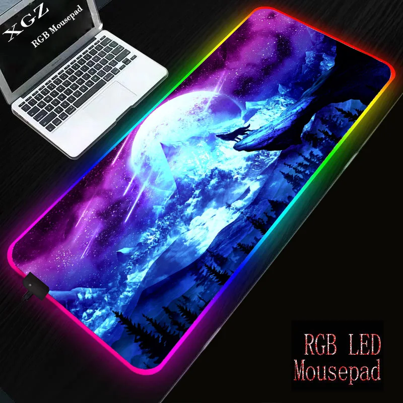 XGZ Noč Pokrajino Mouse Pad RGB Gaming MousePads LED Osvetlitev, USB Velik Igralec XXL Mause Preprogo PC Računalnik Desk Tipkovnico Mat