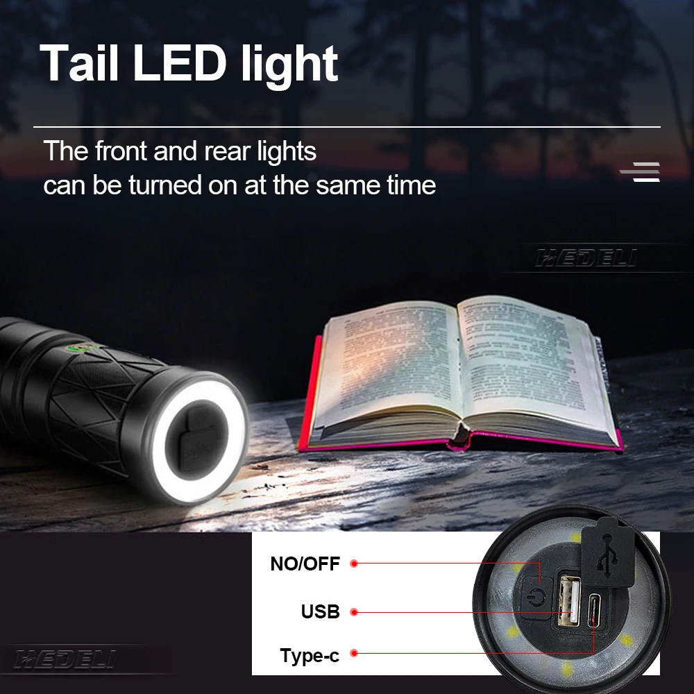 XHP100 akumulatorska led svetilka baterijska svetilka sub taktično svetlobe delo lučka rep je 6*led lučka 5 načini zoom luč za kampiranje lučka