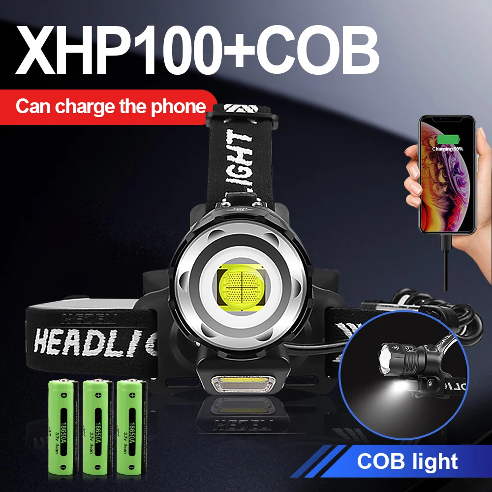 XHP100 PLUS COB LED Žaromet Baklo USB Polnilne Smerniki 18650 XHP90 Lov Nepremočljiva Glavo Baklo XHP70 XHP50 Luč