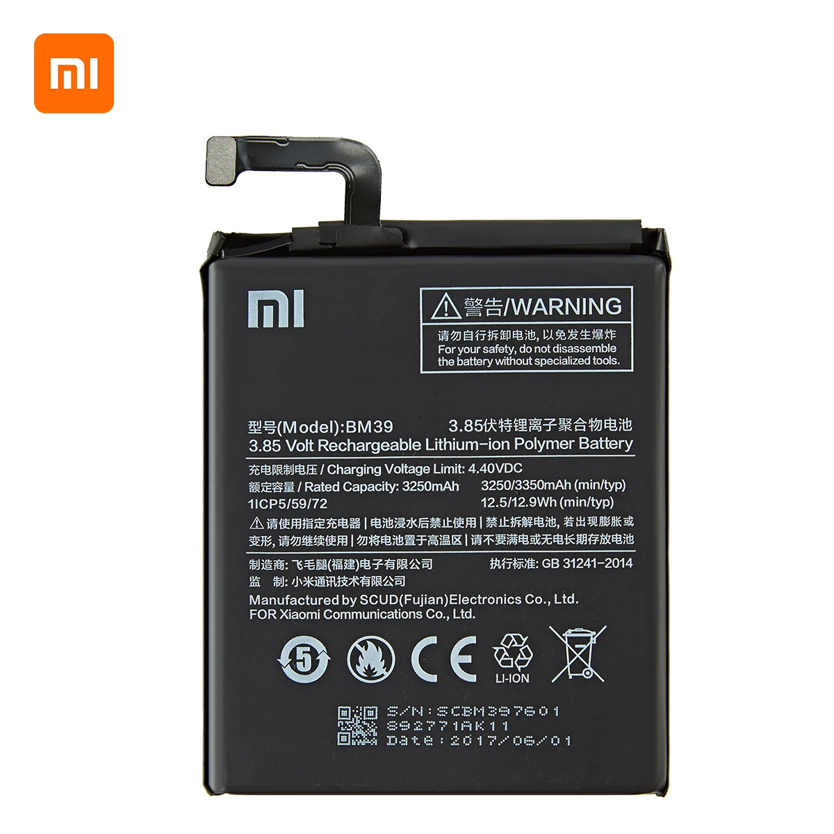 Xiao mi Originalni BM39 3350mAh Baterija Za Xiaomi 6 Mi 6 Mi6 BM39 Visoke Kakovosti Telefon Zamenjava Baterij