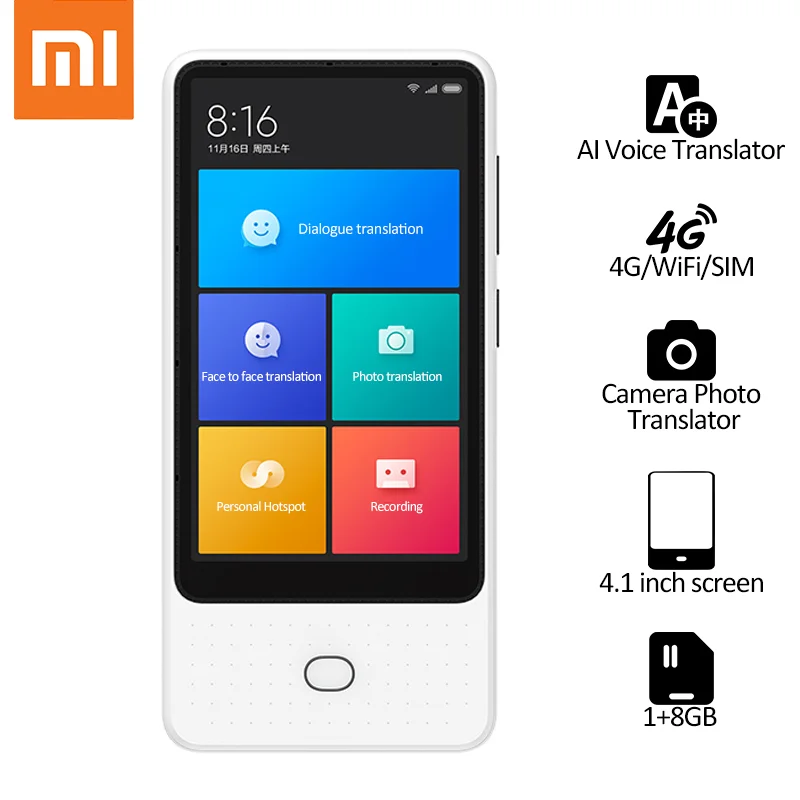 Xiaomi Mijia AI Glas Prevajalec Touch 4G/WiFi/KARTICO bluetooth, Spletna Kamera, Foto Prevajalec multi language translator