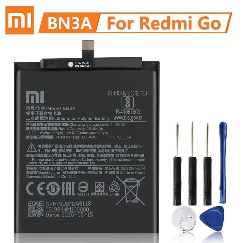XiaoMi Originalne Nadomestne Baterije BN3A Za Xiaomi Redmi Pojdi Baterije Novih Pristna Baterija Telefona 2910mAh