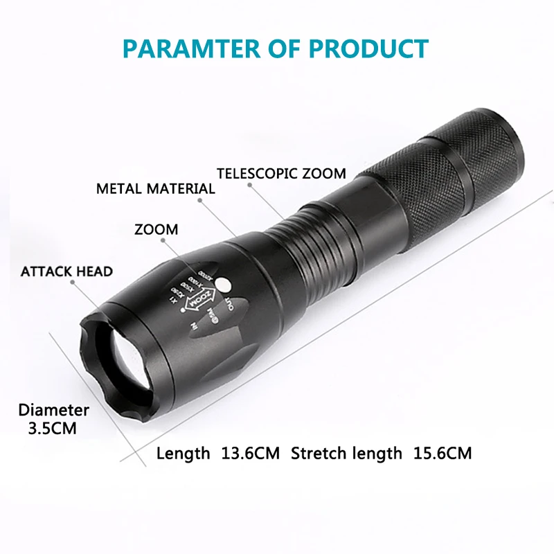 XM-L2 6000LM Aluminija Nepremočljiva Zoomable CREE LED Svetilko, Baklo Taktično Luč za 18650 Baterije za ponovno Polnjenje ali AAA