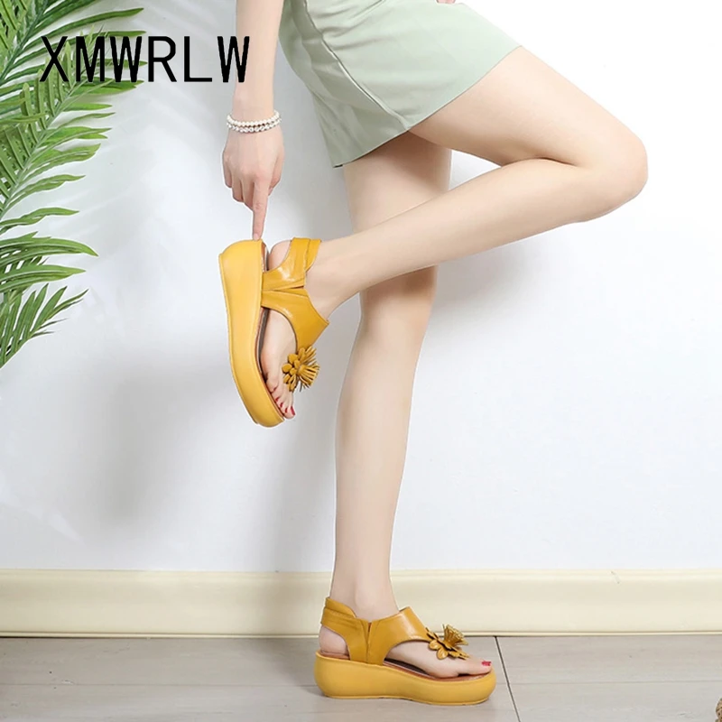 XMWRLW Ženske Ravno Platformo Sandali 2020 Poletje Pravega Usnja, Ročno izdelani Čevlji Ženske Poletne Sandale Dame Zdrsne na Čevlji, Sandali,
