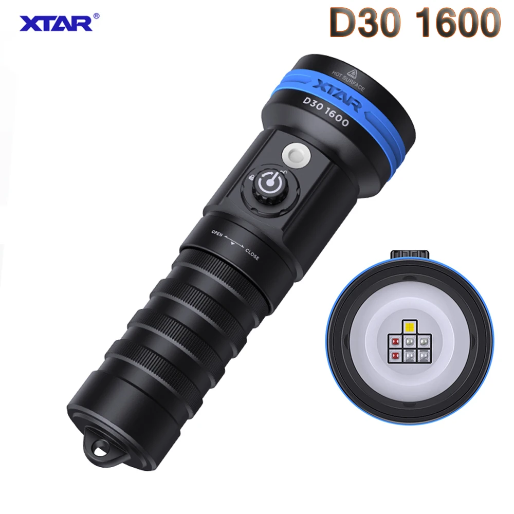 XTAR D30 1600 Potapljaška Svetilka 1600 Lumnov Multi-barvni LED Podvodna Fotografija In Video Lučka Sončeve Svetlobe Potapljaško Svetilko