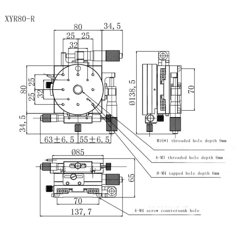 XYR treh osi visoko precizne mikrometer posodobitve vrtenja LS80-R manual slide posodobitve optični platformo, straightness:5u