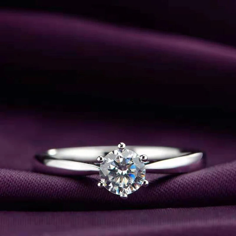 YANHUI Imajo Certifikat Prvotne 925 Solid Silver 6 mm 1.0 ct CZ Diamant Udejstvovanje Poročni Prstani za Ženske Fine Nakit R040