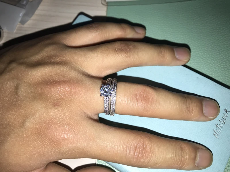 YANHUI prvotne 925 sterling silver Pravi cirkon poročni prstan set za ženske, moške posla Nakit band večnost darilo J0135