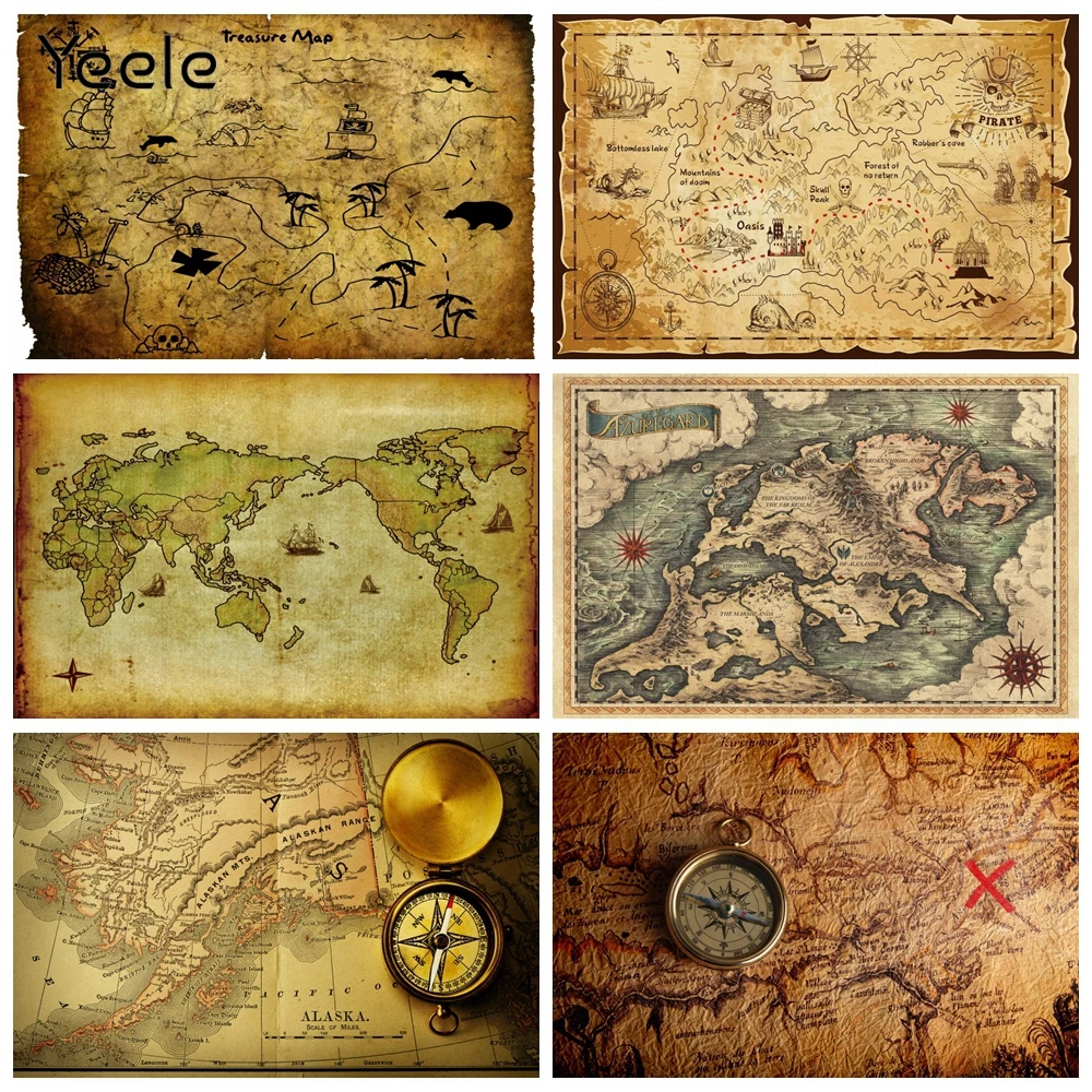 Yeele Prilagodite Stari Zaklad Zemljevid Sveta Pirat Rojstni Dan Otroka, Otroka Vzorec Fotografija Ozadje Ozadje Za Foto Studio